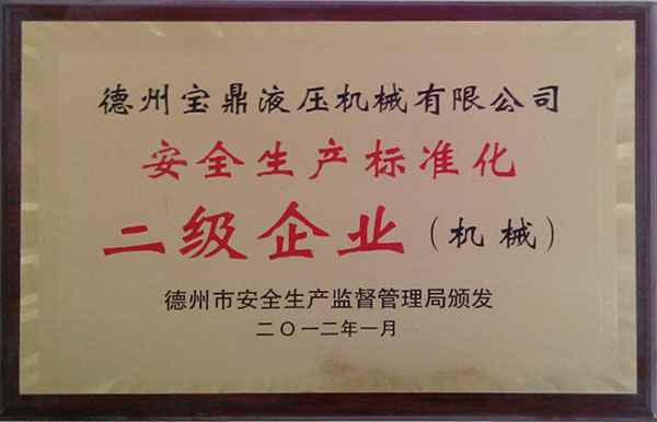 【安全生產標準化二級企業】-寶鼎榮譽