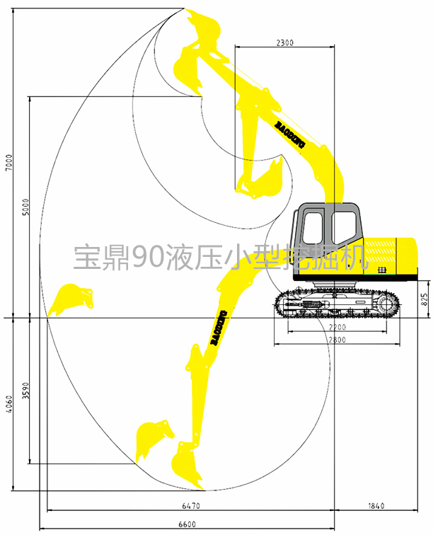 寶鼎液壓90履帶小型挖掘機產(chǎn)品參數(shù)圖